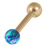 Zircon Steel Barbell with Synthetic Opal Ball Single Ended 1.6mm 1.6mm, 14mm, 5mm, Blue Opal
