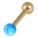 Zircon Steel Barbell with Synthetic Opal Ball Single Ended 1.6mm 1.6mm, 16mm, 5mm, Light Blue Opal