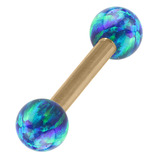 Zircon Steel Barbell with Synthetic Opal Ball Double Ended 1.6mm 1.6mm, 12mm, 5mm, Blue Opal