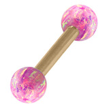 Zircon Steel Barbell with Synthetic Opal Ball Double Ended 1.6mm 1.6mm, 16mm, 5mm, Pink Opal