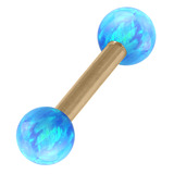 Zircon Steel Barbell with Synthetic Opal Ball Double Ended 1.6mm 1.6mm, 16mm, 5mm, Light Blue Opal