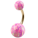 Belly Bar - Zircon Steel with Opal Balls 1.6mm, 10mm, 5mm and 8mm, Pink