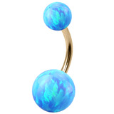 Belly Bar - Zircon Steel with Opal Balls 1.6mm, 12mm, 5mm and 8mm, Light Blue