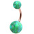 Rose Gold Steel Belly Bar with Opal Balls 1.6mm, 8mm, 5mm and 8mm, Green - alternative image