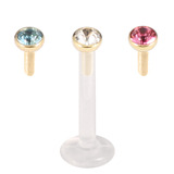 Multipacks - Bioflex Push-fit Labret with Zircon Steel Jewelled Tops (2.35mm Disks) 1.6mm, 12mm, 2.35mm, Crystal Clear, Light Blue and Pink as shown