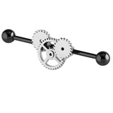 Black Steel Industrial Scaffold Barbell with Steampunk Design 1.6mm, 36mm, 5mm, Steampunk