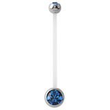 Pregnancy PTFE and Surgical Steel Double Jewelled Belly Bars 1.6mm, 50mm, Capri Blue