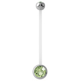 Pregnancy PTFE and Surgical Steel Double Jewelled Belly Bars 1.6mm, 50mm, Light Green