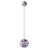 Pregnancy PTFE and Surgical Steel Double Jewelled Belly Bars 1.6mm, 50mm, Lilac