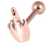 Rose Gold Steel Barbell with Rose Gold Steel Middle Finger 1.6mm 1.6mm, 16mm, Middle Finger