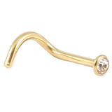Zircon Titanium Jewelled Nose Stud (Gold colour PVD) 1.0mm, Crystal Clear