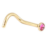 Zircon Titanium Jewelled Nose Stud (Gold colour PVD) 1.0mm, Fuchsia