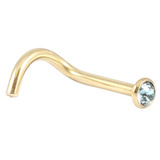 Zircon Titanium Jewelled Nose Stud (Gold colour PVD) 1.0mm, Light Blue