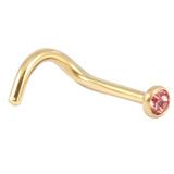 Zircon Titanium Jewelled Nose Stud (Gold colour PVD) 1.0mm, Light Pink