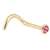 Zircon Titanium Jewelled Nose Stud (Gold colour PVD) 1.0mm, Pink
