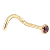 Zircon Titanium Jewelled Nose Stud (Gold colour PVD) 1.0mm, Purple