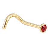 Zircon Titanium Jewelled Nose Stud (Gold colour PVD) 1.0mm, Red