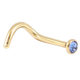 Zircon Titanium Jewelled Nose Stud (Gold colour PVD) 1.0mm, Sapphire Blue