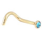 Zircon Titanium Jewelled Nose Stud (Gold colour PVD) 1.0mm, Turquoise
