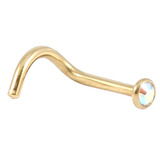 Zircon Titanium Jewelled Nose Stud (Gold colour PVD) 1.0mm, Crystal AB