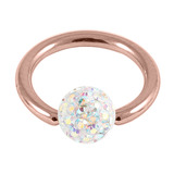 Rose Gold Steel BCR with Smooth Glitzy Ball 1.0mm 1.0mm, 8mm, 4mm, Crystal AB