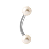 Steel Micro Curved Bar with Acrylic Pearl Balls 1.2mm 1.2mm, 9mm, 4mm, White