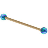 Zircon Steel Industrial Scaffold Barbell with Synthetic Opal Balls 1.6mm, 32mm, 5mm, Blue Opal