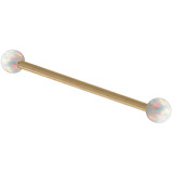 Zircon Steel Industrial Scaffold Barbell with Synthetic Opal Balls 1.6mm, 36mm, 5mm, White Opal