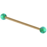 Zircon Steel Industrial Scaffold Barbell with Synthetic Opal Balls 1.6mm, 40mm, 5mm, Green Opal