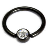 Black Steel Jewelled Ball Closure Ring (BCR) 1.0mm, 9mm, 4mm, Crystal Clear
