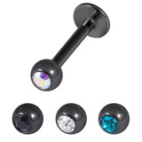 Multipack - Black Steel Jewelled Labret and Jewelled balls Set 1.2mm, 5mm, 3mm, Crystal AB, Jet Black, Clear, Turquoise