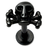 Black Steel Labret with Black Steel Skull and Crossbones Skull and Crossbones, 1.2mm, 5mm
