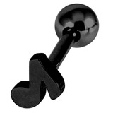 Black Steel Micro Barbell with Black Steel Music Note 1.2mm Music Note, 1.2mm, 7mm