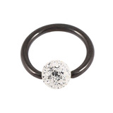 Black Steel BCR with Smooth Glitzy Ball 1.2mm 1.2mm, 7mm, 4mm, Crystal Clear