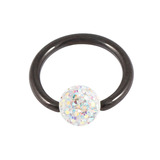 Black Steel BCR with Smooth Glitzy Ball 1.2mm 1.2mm, 11mm, 4mm, Crystal AB