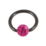 Black Steel BCR with Smooth Glitzy Ball 1.2mm 1.2mm, 11mm, 4mm, Fuchsia