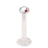 Bioflex Push-fit Labret with Steel Jewelled Disk (3mm Disk) 1.2mm, 9mm, 3mm Crystal AB.