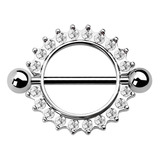 Multi-Jewelled Round Nipple Shield with Steel Bar - SKU 32103