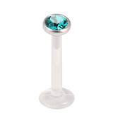 Bioflex Push-fit Labret with Steel Jewelled Disk (4mm Disk) 1.2mm, 12mm, 4mm Turquoise