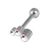 Steel Micro Barbell with Cast Steel Triple Jewel 1.2mm 1.2mm, 5mm, Crystal AB