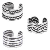 Multipacks - 925 Sterling Silver Ear Cuffs SEC3, SEC4 and SEC6 (Plain Band with Rope, Sailors Knot and Stripes)
