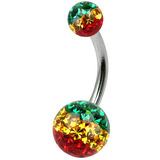 Belly Bar - Steel with Smooth Rasta Glitzy Balls Steel, 1.6mm, 6mm, 5mm and 8mm