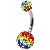 Belly Bar - Steel with Smooth Rainbow Glitzy Balls Steel, 1.6mm, 8mm, 5mm and 8mm