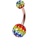 Belly Bar - Steel with Smooth Rainbow Glitzy Balls Rose Gold Steel, 1.6mm, 8mm, 5mm and 8mm