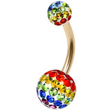 Belly Bar - Steel with Smooth Rainbow Glitzy Balls Zircon Gold Steel, 1.6mm, 8mm, 5mm and 8mm