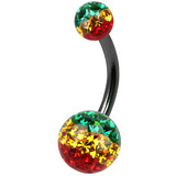 Belly Bar - Steel with Smooth Rasta Glitzy Balls Black Steel, 1.6mm, 12mm, 5mm and 8mm