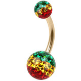 Belly Bar - Steel with Smooth Rasta Glitzy Balls Zircon Gold Steel, 1.6mm, 6mm, 5mm and 8mm