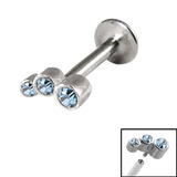 Titanium Internally Threaded Labrets 1.2mm - Triple Jewel 1.2mm, 6mm, Light Blue