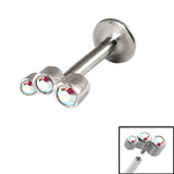 Titanium Internally Threaded Labrets 1.2mm - Triple Jewel 1.2mm, 8mm, Crystal AB