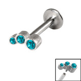 Titanium Internally Threaded Labrets 1.2mm - Triple Jewel 1.2mm, 8mm, Turquoise Green